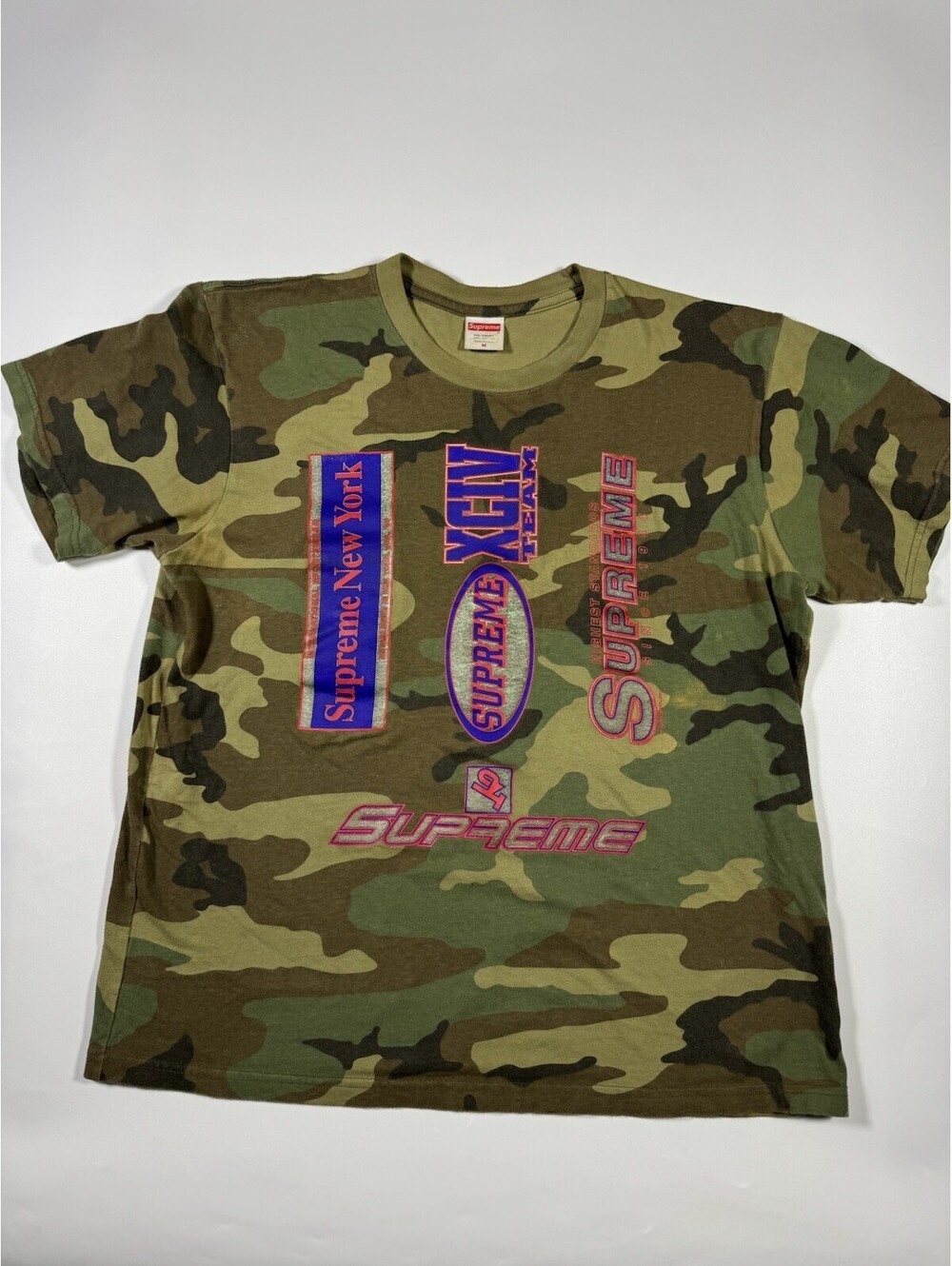 Supreme Multi Logos Tee Mens M Woodland Camo FW21 2021 Made USA T Shirt